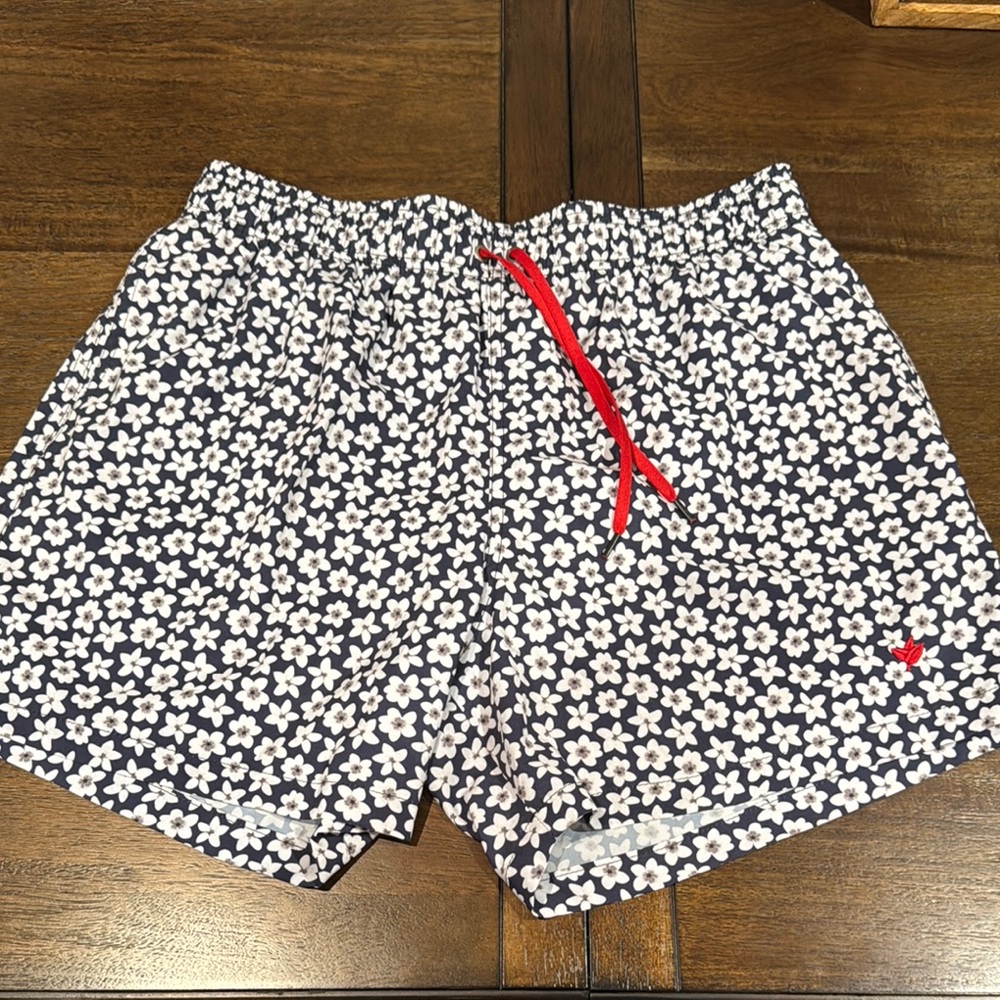 Floral Swim Shorts - Navy and Red